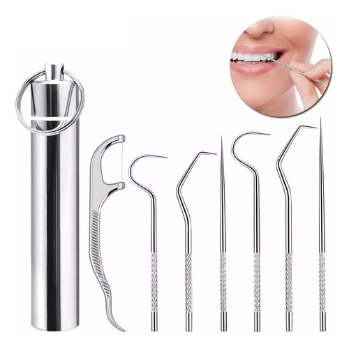 Kit De Limpieza Dental Palillo De Acero Inoxidable Portátil 