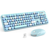 Combo De Teclado Y Mouse Inalámbricos, Teclado Azul Estilo.