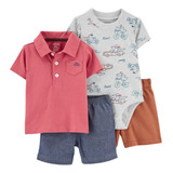 Conjunto 4 Piezas Carter´s Nene Remera, Body Y 2 Shorts Imp