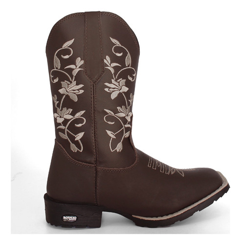 Bota Texana Feminina Floral Country Couro Legitimo Bordada