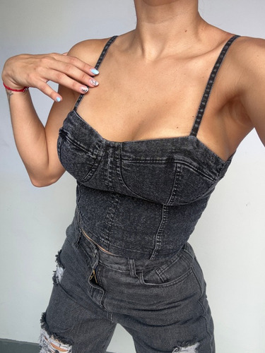 Top Corset Con Tiras Jean Elastizado