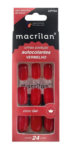 Unhas Postiças Autocolante Up704 Na Cor Vermelho - Macrilan