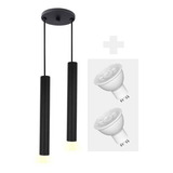 Pendente Duplo Tubo Palito Moderno 30cm Preto + Led 4w