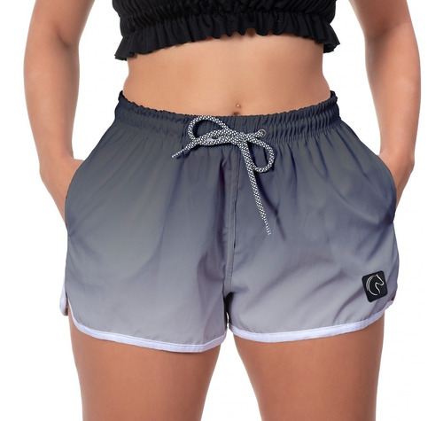 Short Feminino Praia W2 Degrade Preto Branco Academia Biker 