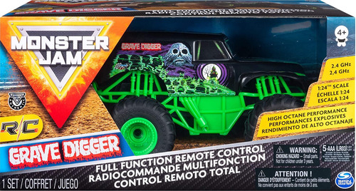 Juguete Monster Jam Grave Digger Con Radio A Control 1:24 