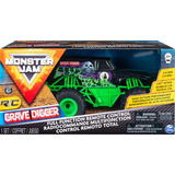 Juguete Monster Jam Grave Digger Con Radio A Control 1:24 Color Verde Oscuro
