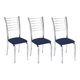 Kit 3 Cadeiras Lara  Para Cozinha-corino Azul-gat Magazine
