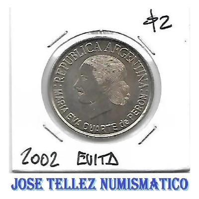 Moneda Argentina Conmemorativa 2 Pesos Año 2002 Evita Palerm | Envío gratis