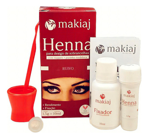 Kit Henna Makiaj Sobrancelha Necessaire Mixer Pincel Lapis Cor Ruivo