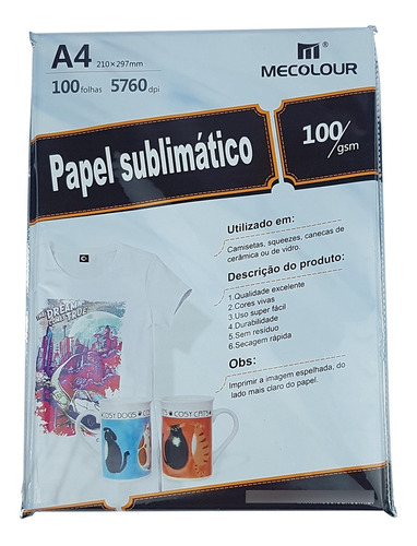 Papel Sublimatico Fundo Branco 100 Folha A4 Mecolour Premium