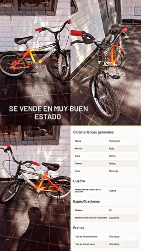 Bicicleta Tomaselli Rodado 16 Niño