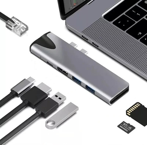 Hub Adaptador Usb C 7 En 2 Macbook Pro Ethernet Rj45 Hdmi