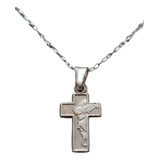 Collar Cadena Cruz Jesus Grabado Mujer Niños Plata 925 + Caj