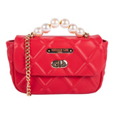 Bolsa Cruzada Nicole Lee Acolchonada Con Perlas Ss22 Color Rojo