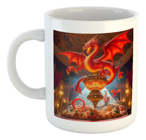 Taza Ceramica Dragon Rojo Magico Saliendo De Lampara M2