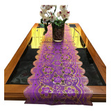 Trilho Caminho D Mesa Renda Pvc Roxo C Dourado 2,00x0,50 Mts