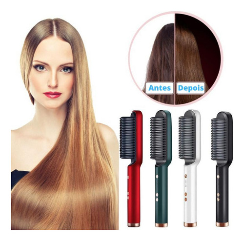 Escova Alisadora Cabelo Sleek Anion Hair 3 Em 1 Alisa Seca E