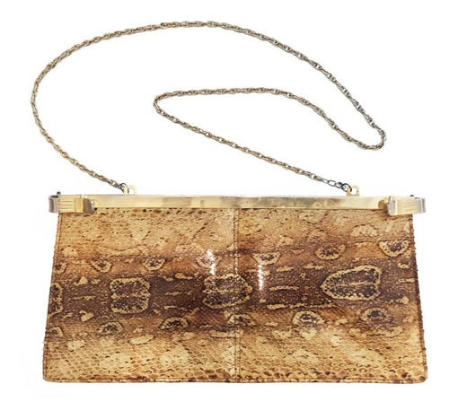 Cartera Sobre Vintage Animal Print Cuero Reptil Cadena