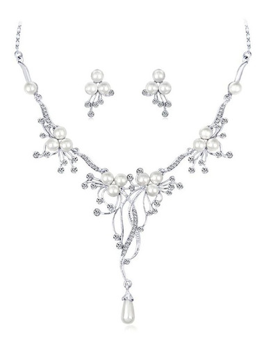 Collar Aretes Gargantilla  Novia Cristales Perlas Set Mod 11