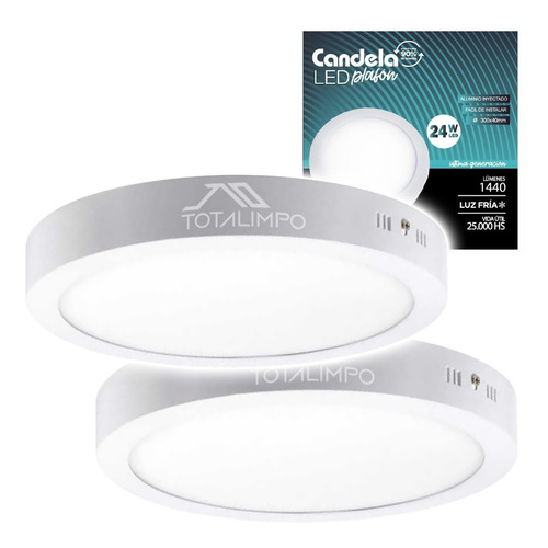 2 Plafones Led Redondos Con Base 24w Luz Fría Candela 7264