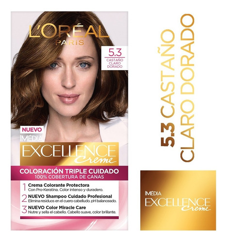 Kit Tintura L'oréal Paris  Excellence Kit Tintura L'oréal París Excellence Creme Para Rubio Tono 5.3 Castaño Claro Dorado Para Cabello