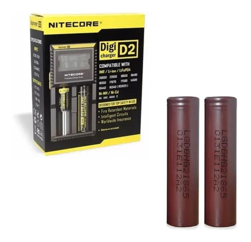 Kit 02 Bateria LG 18650 Chocolate + Carregador Nitecore D2 