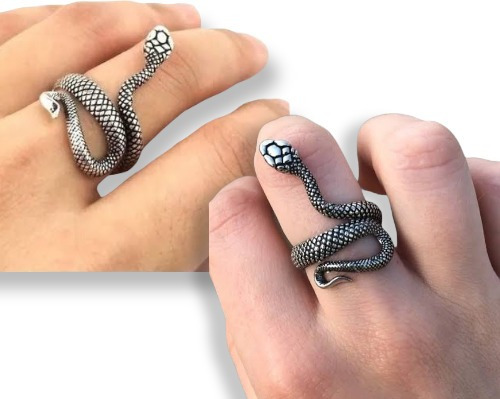 Duo Anillos Pareja Gótico Hip Hop Serpiente Negra Y Plata 