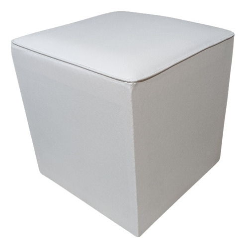 Puff Cubo 40x40 Ecocuero Blanco Pino Reforzado 