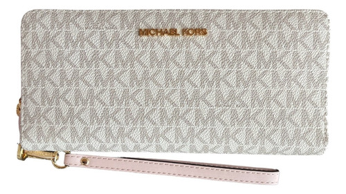 Billetera Michael Kors Continental Con Diseño Lisa Color Beige De Lona/cuero - 10cm X 21cm X 3cm