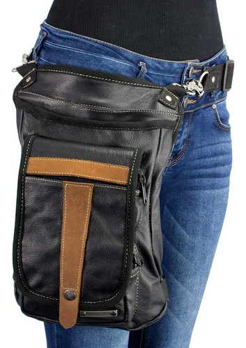 Milwaukee Leather Mp8897 Bolso De Cuero Negro Y Tostado Para