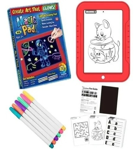 Tablero De Dibujo Luz Led Magic Pad + Marcadores + Plantilla