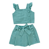 Conjunto Feminino Infantil Cropped De Alçinha E Short Saia