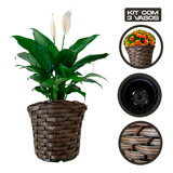 Kit 3 Vasos Cachepo Trançado Decorativo P/ Flores E Plantas