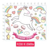 Vinilo Set Unicornio Y Estrellas Nombre Sticker Decoración