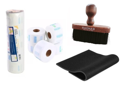 Kit Papel Cuello Barberia + Cepillo Barbero Y Pad Alfombra