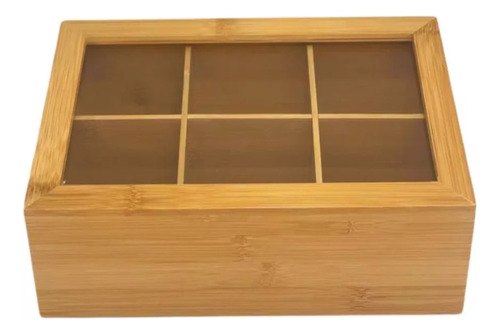 Caja De Te Madera Bamboo 6 Divisiones Tapa Acrilico