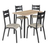 Conjunto Mesa Luna 4 Cad Tampo Bp Carvalho - Ciplafe Jm1 Cor Da Tampa Marrom-claro Cor Dos Pés Craqueado/preto