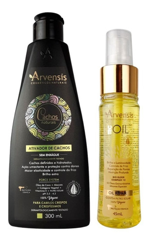 Kit Arvensis Cachos Ativador Crespo + Tec Oil Óleo Reparador