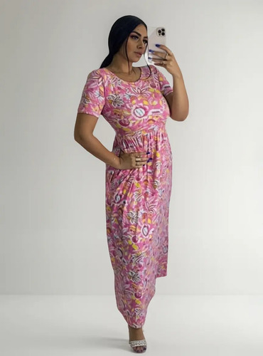 Vestido Largo Boho Dama Tela Brush Casual Cómodo Unitalla