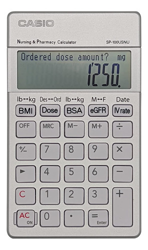 Casio Calculadora De Enfermería Y Farmacia, Sp-100usnu, Colo