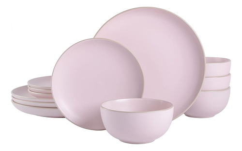 Vajilla Set Cerámica Rosa 12 Piezas Modern Simplicity