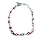 Pulsera Ojito Turco Roja 4mm De Acero Inoxidable Plateada