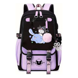 Mochila Escolar De Gran Capacidad Morada Kuromi W ..