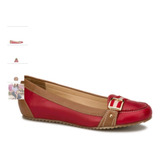 Zapatos De Piso Piel Rojo Nuevos De Hebilla 