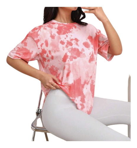 Camiseta Deportiva De Tie Dye De Hombros Caídos Para Mujer.