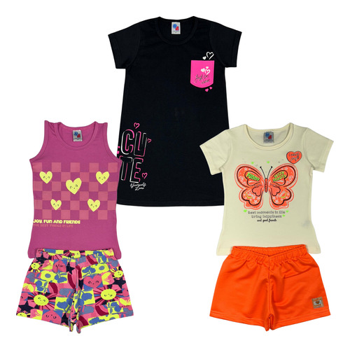Kit Conjuntos E Vestido Menina 5 Peças Coração E Borboleta