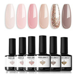 Set De Esmaltes En Gel Nude, 6 Tonos Glitter Para Todo Tipo 