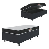 Cama Box Baú Colchão Solteiro D20 Malibu 78cm Preto Hellen