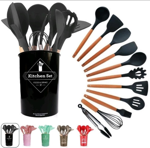 Jogo Kit C/12 Peças Utensílios De Cozinha Colheres Espatulas