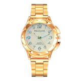 Relógio Feminino Analógico Estiloso Elegante + Caixa Lindo Cor Do Fundo Branco/dourado